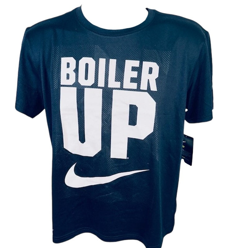Nike Boiler Up Swoosh Tee Shirt Dri Fit Graphic Print Black Womens Medium