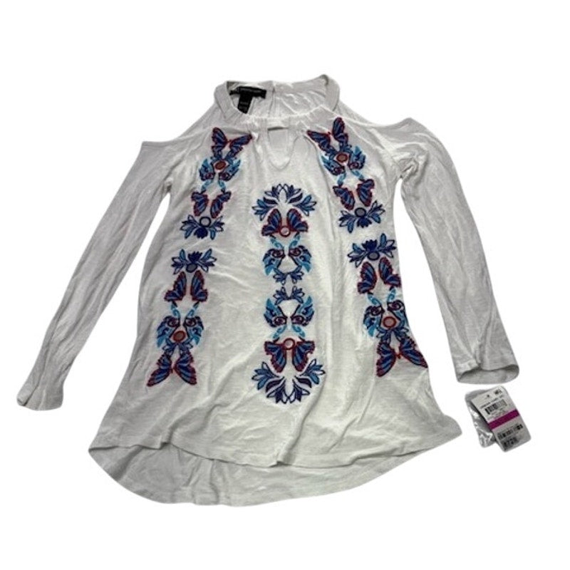 Inc International Concepts Embroidered Cold-Shoulder Top White Womens Petite