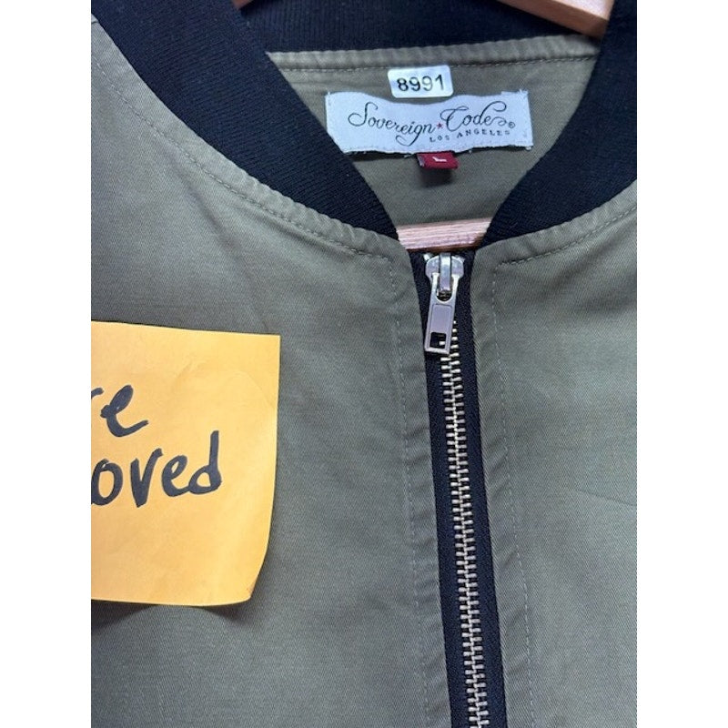 Sovereign Code Bomber Jacket Zip-Up Chest Flap Pocket Olive Green Mens Size L