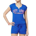Material Girl Active Romper City Love Los Angeles Hooded Blue Womens Size XS
