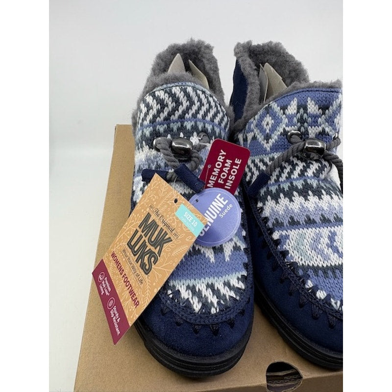Muk Luks Ziggy Wilshire Winter Booties Slip-On Navy White Womens Size 10