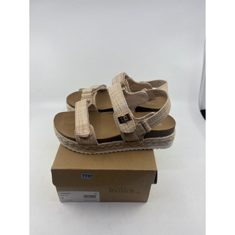 Steve Madden Bigmona Flatform Sandal Ankle Strap Natural Raffia Girls Size 2