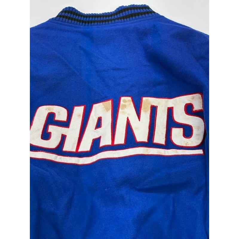 G-III Carl Banks NY Giants Leather Varsity Bomber Jacket Blue/Black Mens Size XL