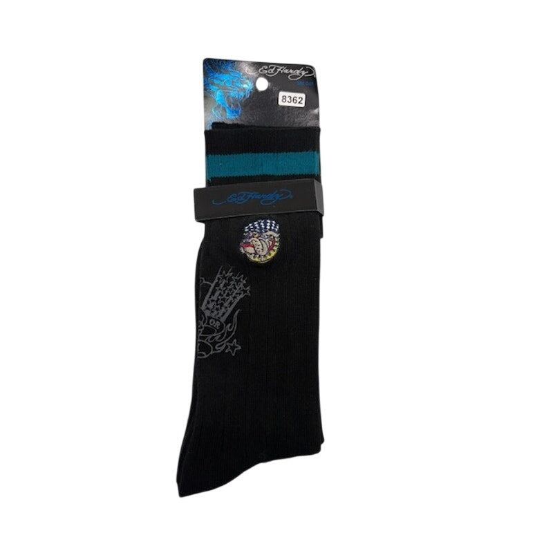 Ed Hardy Crew Socks Skull Tattoo Cotton Blend Black Teal Adult Size 10–13
