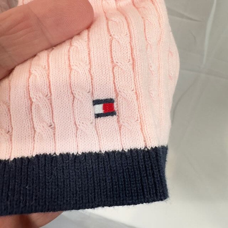 Tommy Hilfiger Cable-Knit Sweater Contrast-Trim Light Pink Black Womens Size XL