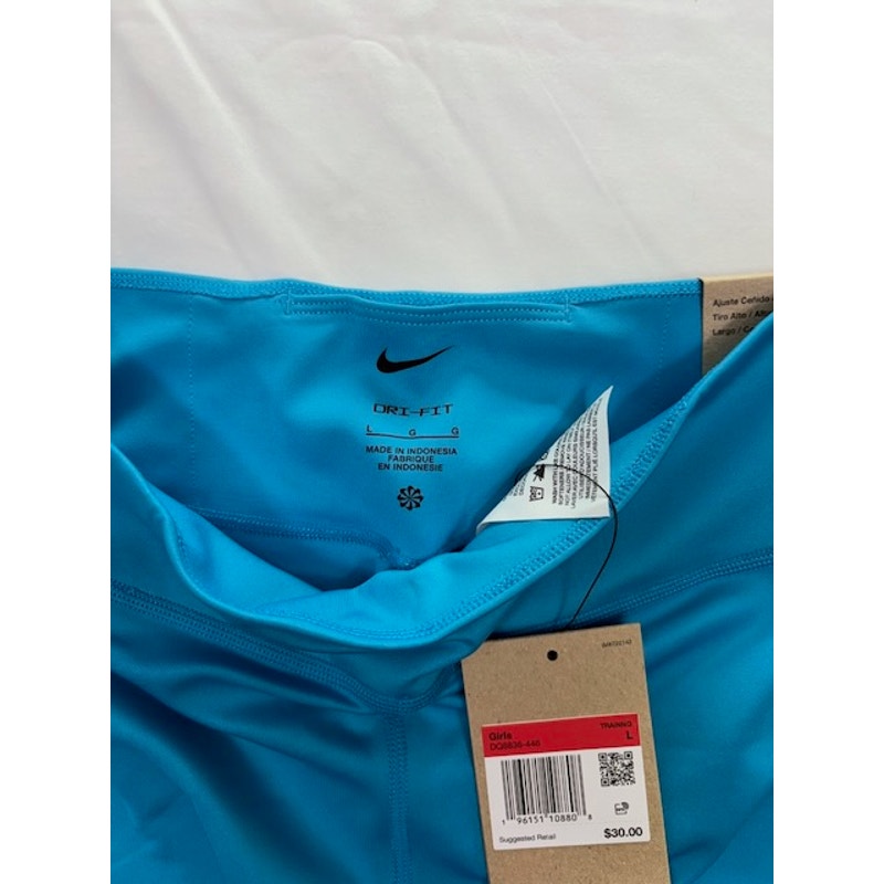 Nike Dri-FIT One High-Rise Leggings Full Length Tight Fit Blue Girls Size L