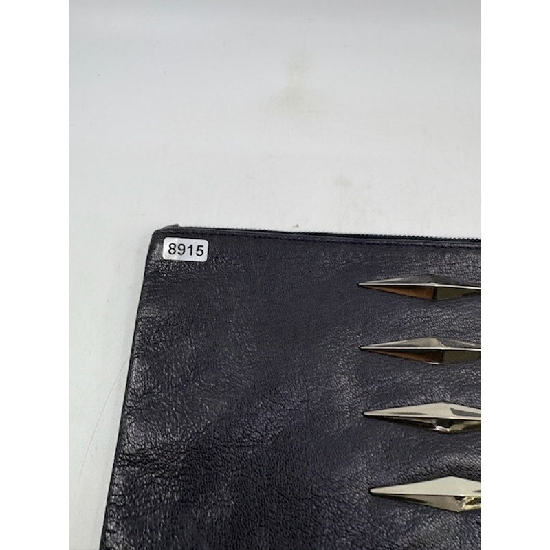 Lauren Merkin Leather Clutch Wristlet Gold Bar Detail Zip Handbag Black