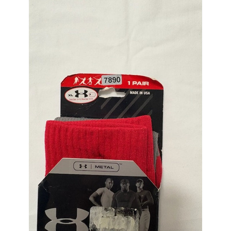 Under Armour Block HeatGear Gameday Socks Knee High Red/Gray Adult Size XL