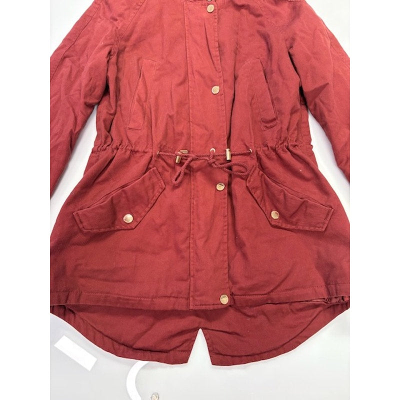 Collection B Hooded Anorak Jacket Twill Full-Zip Brick Junior Womens Size S