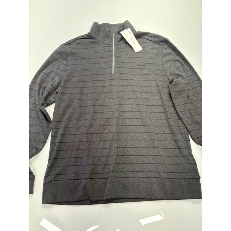 Calvin Klein Quarter-Zip Sweatshirt Liquid Touch Stripe Gray/Black Size XL