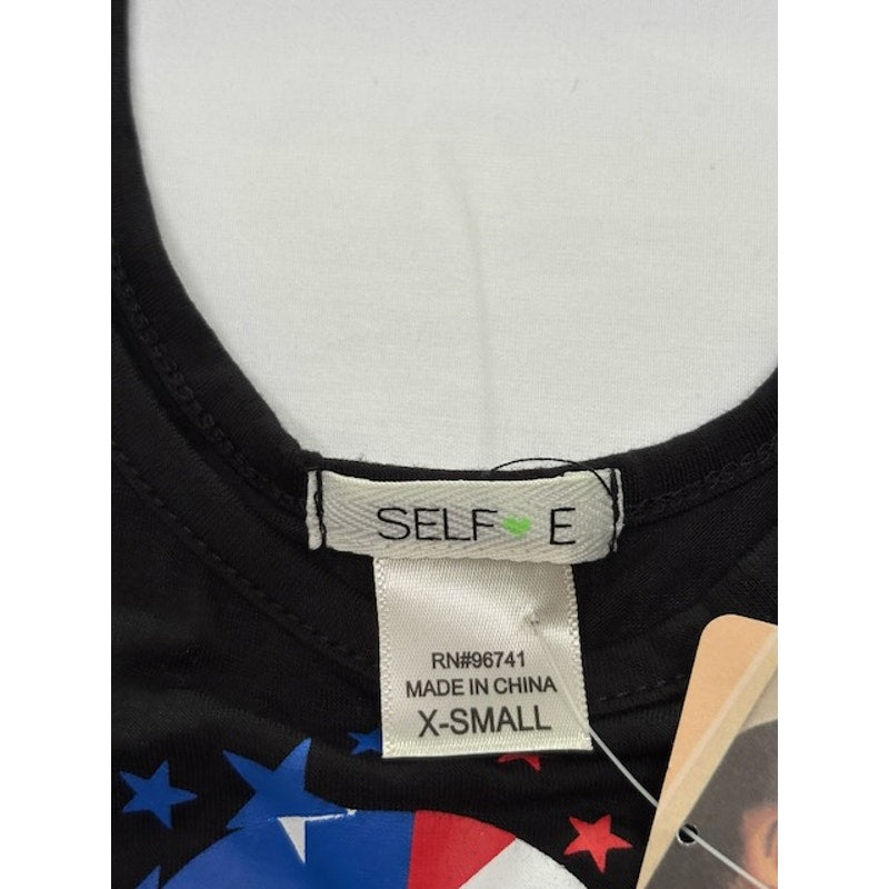Self Esteem Patriotic American Anchor Logo Tank Top Lace Back Black Women XS