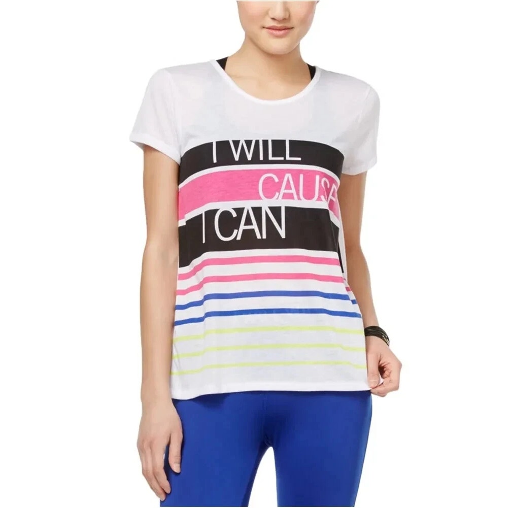 Energie Tee Top Surplice-Back Striped Graphic Front White Womens Size M
