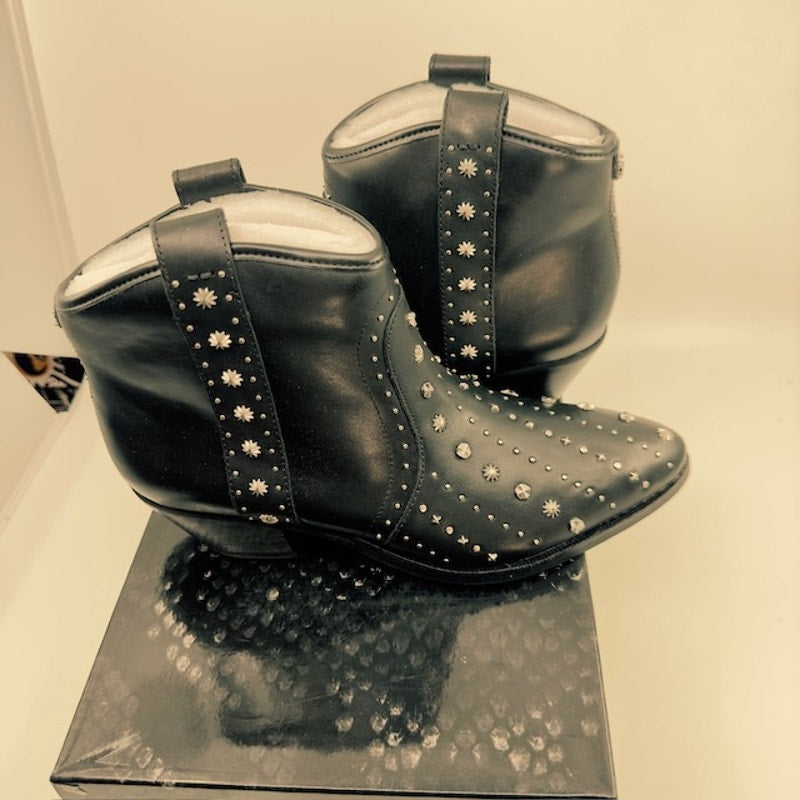 Sam Edelman Brian Ankle Western Boots Pointed Toe Leather Black Womens Size 6M