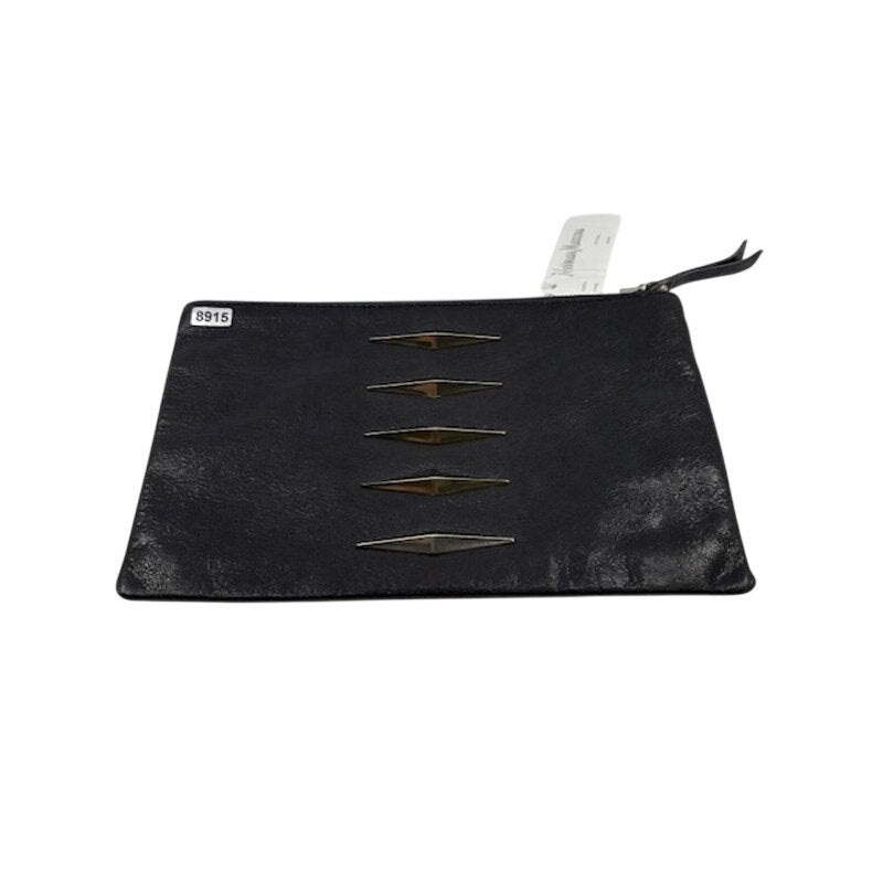 Lauren Merkin Leather Clutch Wristlet Gold Bar Detail Zip Handbag Black