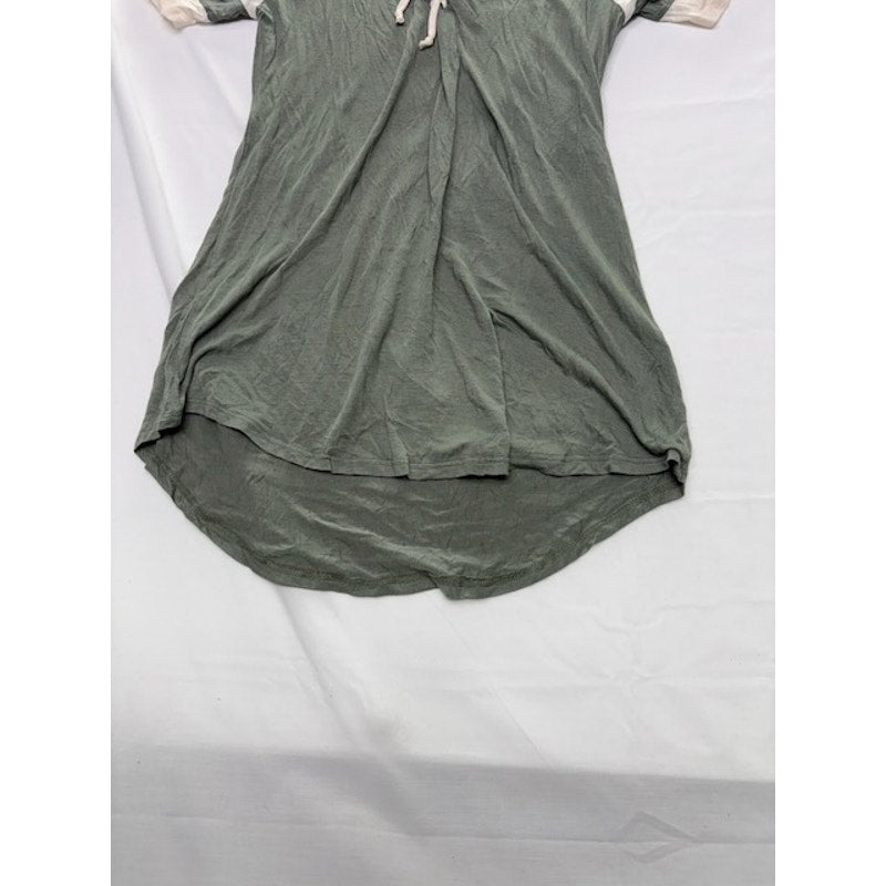 Ultra Flirt Lace-Up Front Tunic Top Short Sleeve Hi-Low Green Ivory Womens S