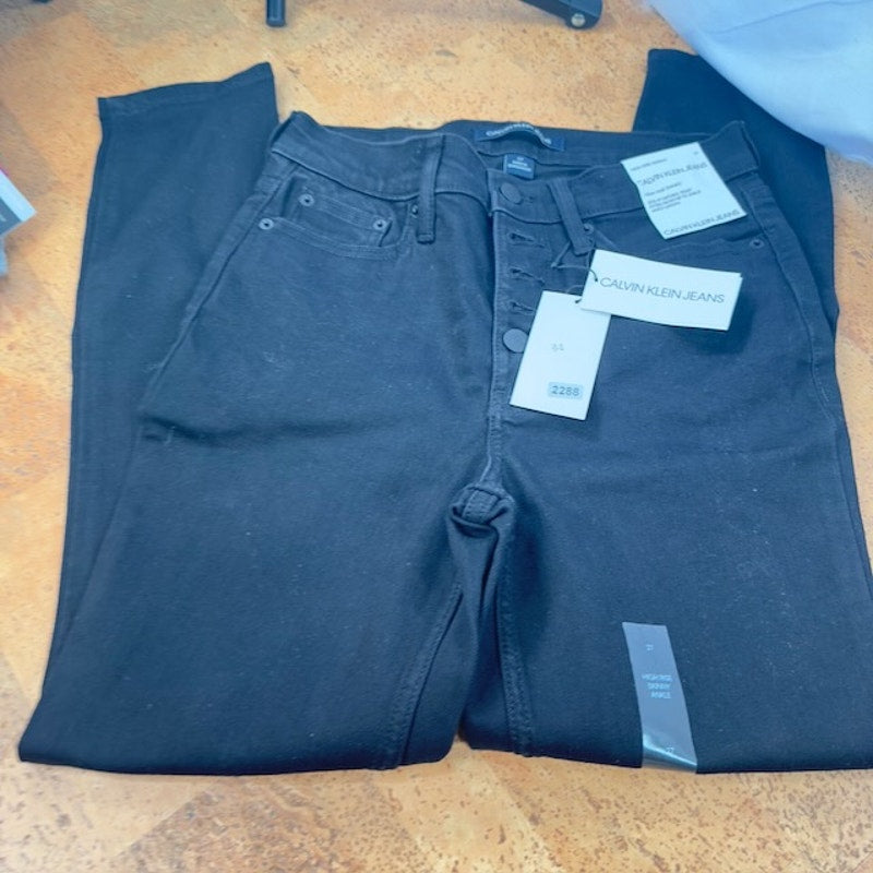 Calvin Klein High Rise Skinny Ankle Jeans Button-Fly Denim Black Womens Size 27