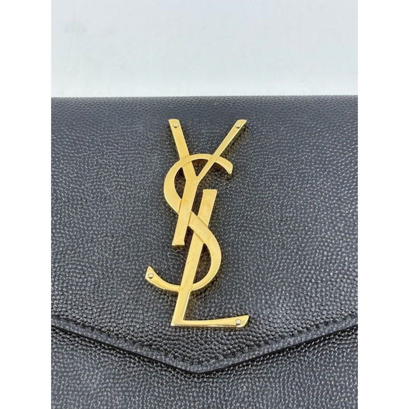 Yves Saint Laurent YSL Envelope Purse Uptown Pouch Grain De Poudre Leather Black