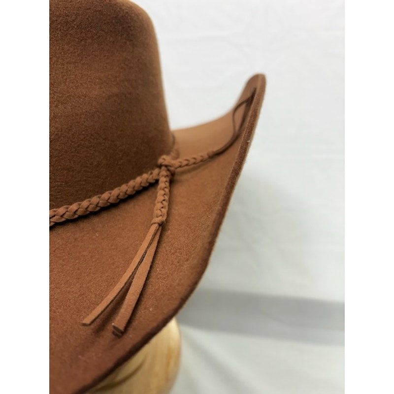 Wyeth Felt Cowboy Hat Wide Brim Braided Band Western Brown Adult Unisex One Size