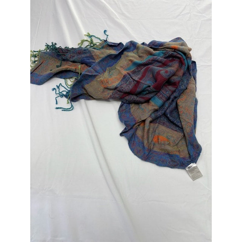Boho Paisley Fringe Scarf Wrap Lightweight Festival Blue Orange Teal Once Size