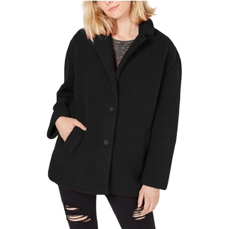 Collection B Classic Faux-Fur Coat Two Button Front Black Womens Size S