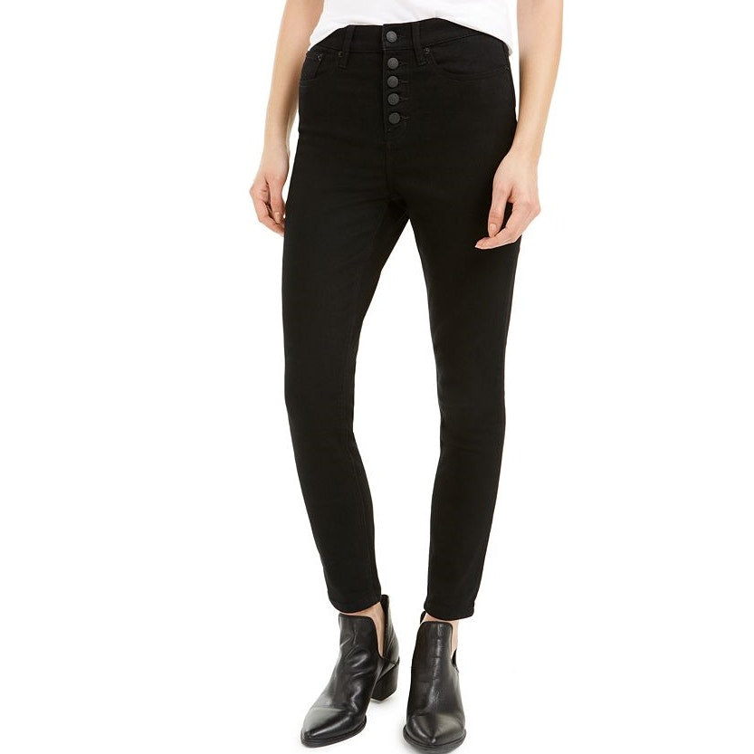 Calvin Klein High Rise Skinny Ankle Jeans Button-Fly Denim Black Womens Size 27