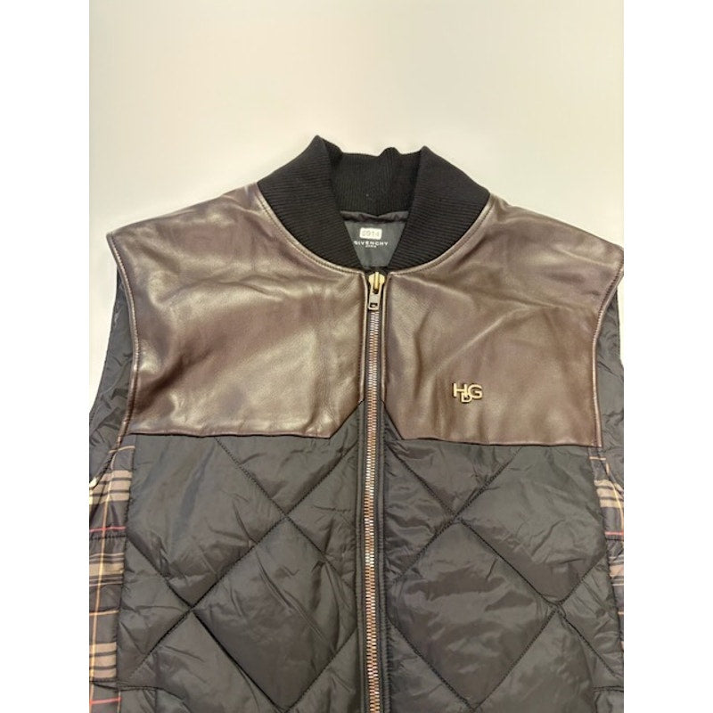 Givenchy Plaid Down Quilted Vest Full-Zip Pockets Black/Multicolor Mens Size 52