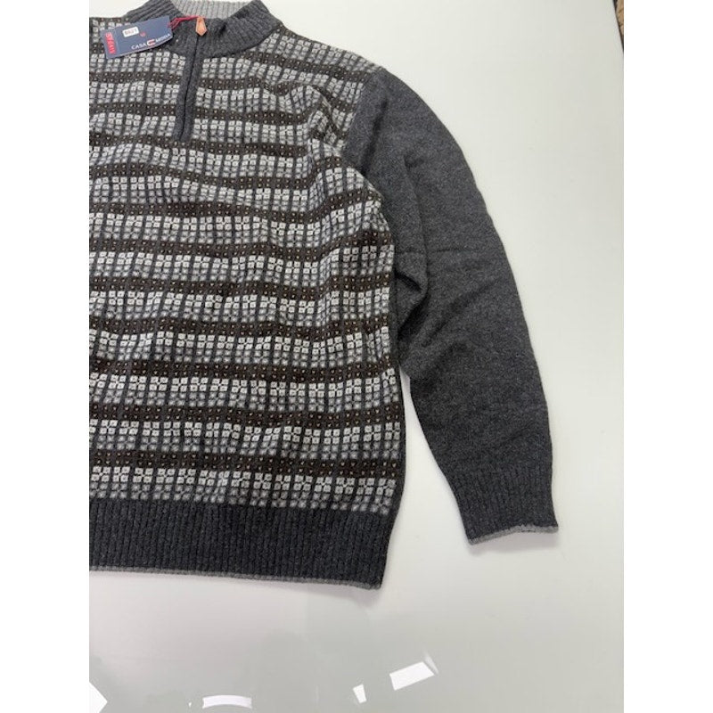 Casa Moda Knitted Striped Quarter Zip Sweater Wool Blend Gray Mens Size L