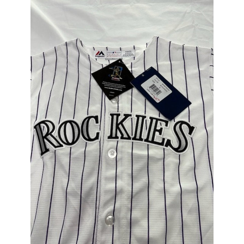 Majestic Colorado Rockies Jersey Blackmon #19 Pinstripe White Youth Size M