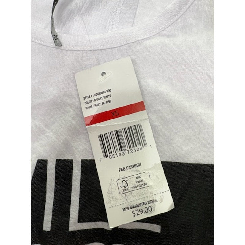 Energie Tee Top Surplice-Back Striped Graphic Front White Womens Size XS