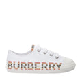 Burberry Icon Stripe Logo Print Cotton Gabardine Sneakers White Kids 12.5