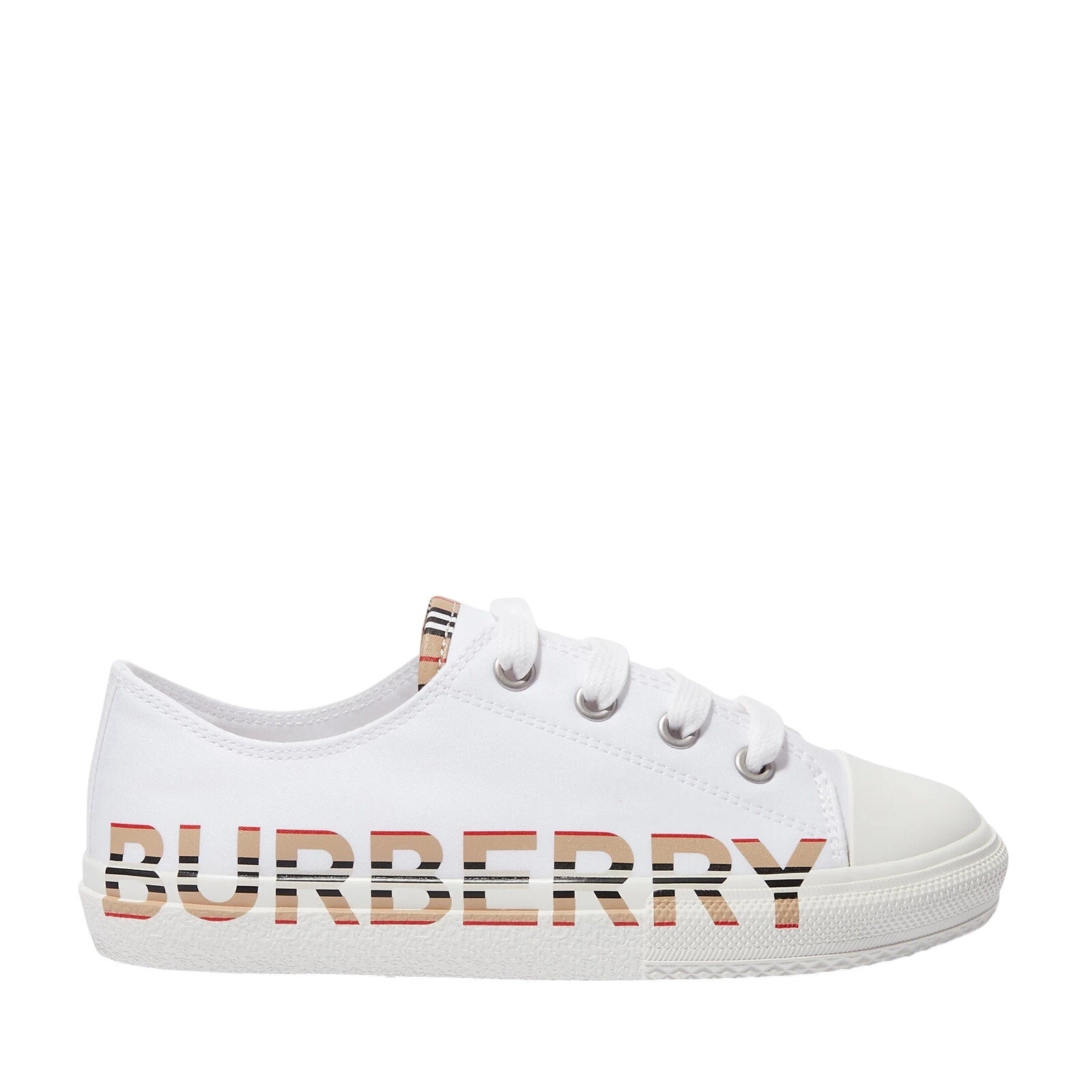 Burberry Icon Stripe Logo Print Cotton Gabardine Sneakers White Kids 12.5