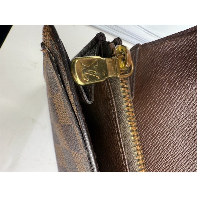 Louis Vuitton Damier Ebene Canvas Leather Bifold Long Wallet Brown Womens