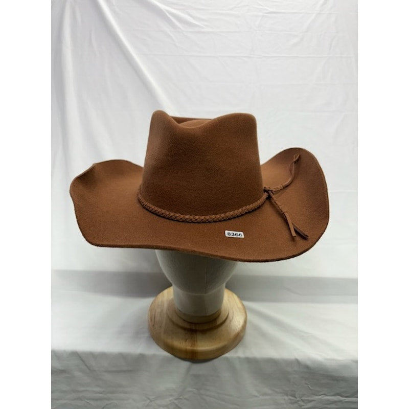 Wyeth Felt Cowboy Hat Wide Brim Braided Band Western Brown Adult Unisex One Size