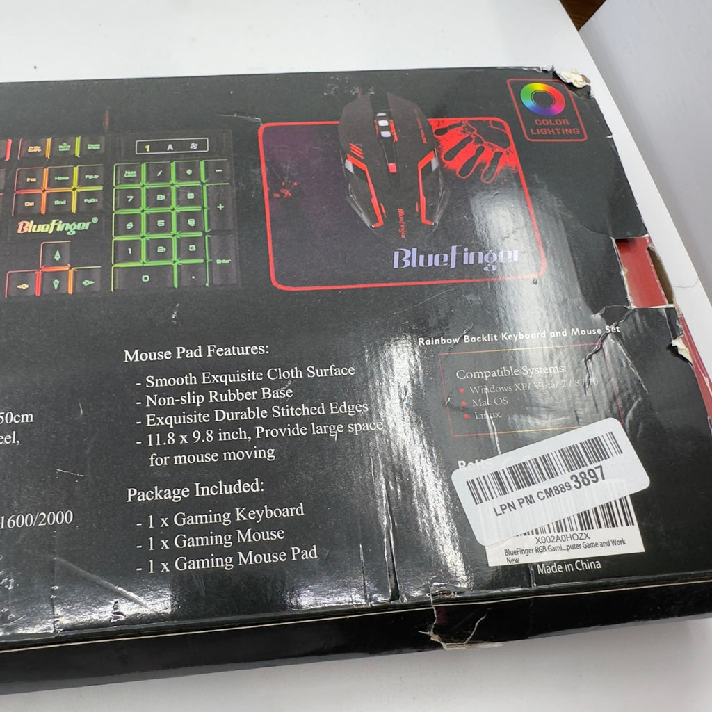 BlueFinger RGB Gaming Keyboard & Backlit Mouse Combo, USB Wired Gaming Set