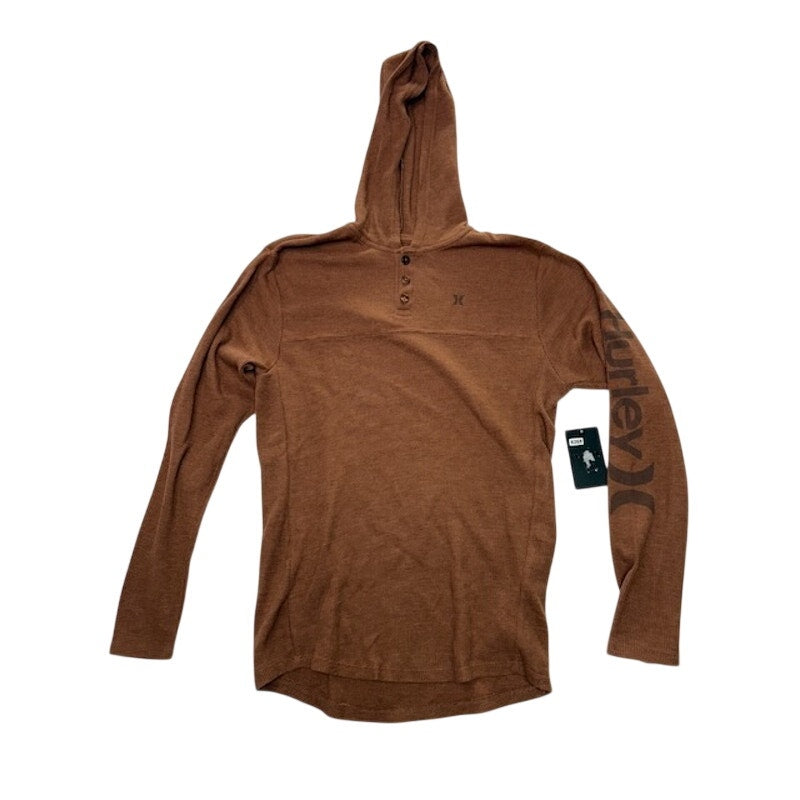 Hurley Astoria Thermal-Knit Logo Graphic Hooded Henley Shirt Brown Mens M