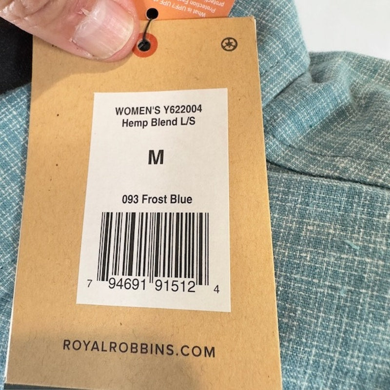 Royal Robbins Shirt Half Button-Up Long Sleeves Hemp Blend Blue Womens Size M