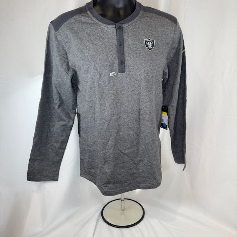 Nike NFL Los Angeles Raiders Henley Long Sleeve T-Shirt Heather Grey Mens Size S