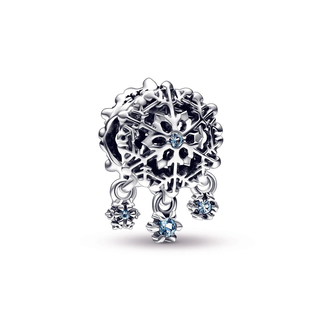 Icy Snowflake Drop Dangle Charm Pendant Sterling Silver