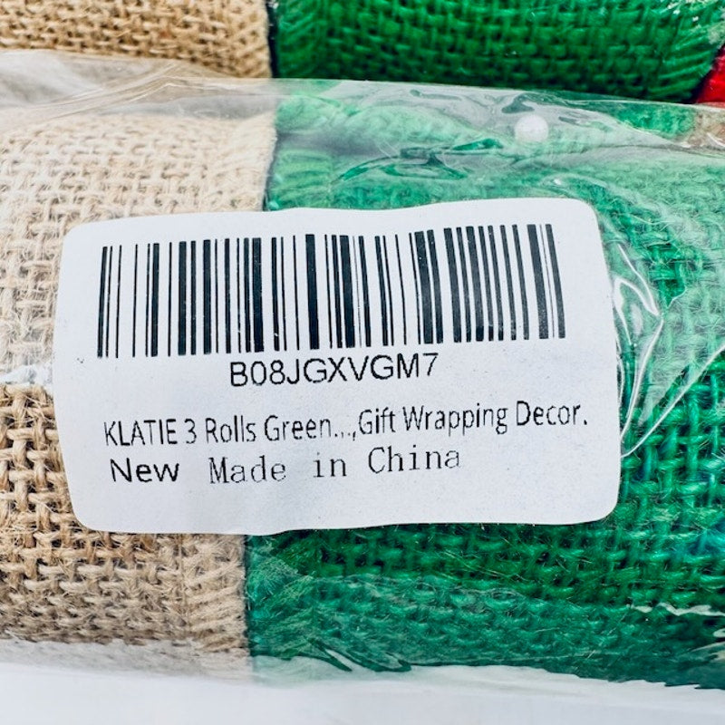 Klatie 3 Rolls Burlap Gift Wrapping Decor Holiday Christmas Beige Green Red