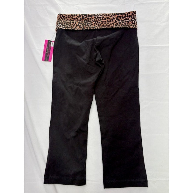 Material Girl Active Capri Leggings Leopard Fold Over Waist Black Womens XS