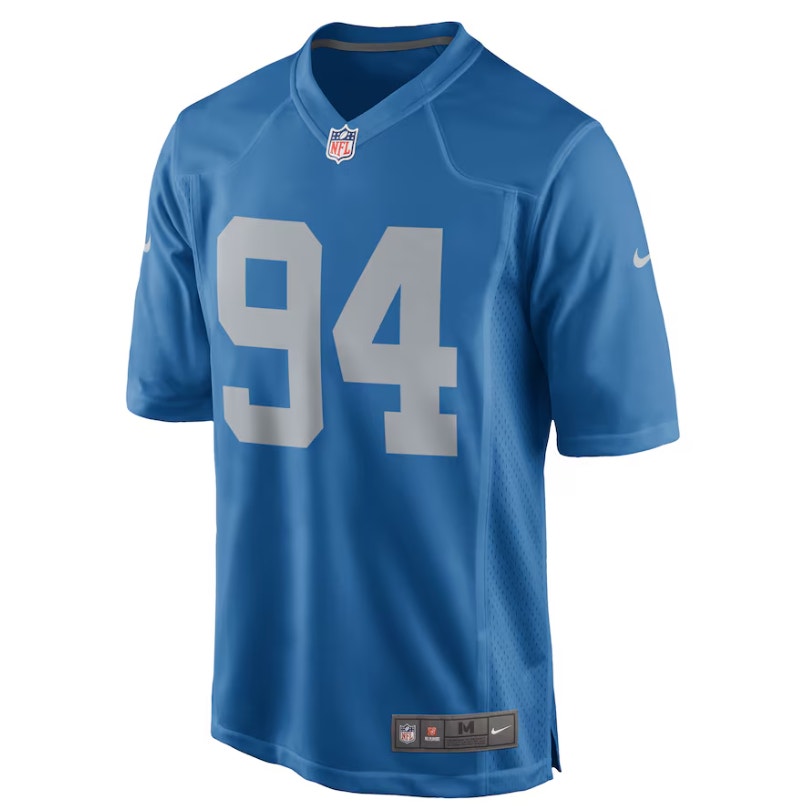 Nike NFL Ziggy Ansah #94 Detroit Lions Throwback Game Jersey Blue Mens Size XXL