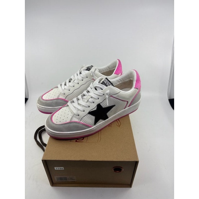 Vintage Havana Perforated Leather Sneakers Lace-Up Shoes White Pink Womens Sz 8