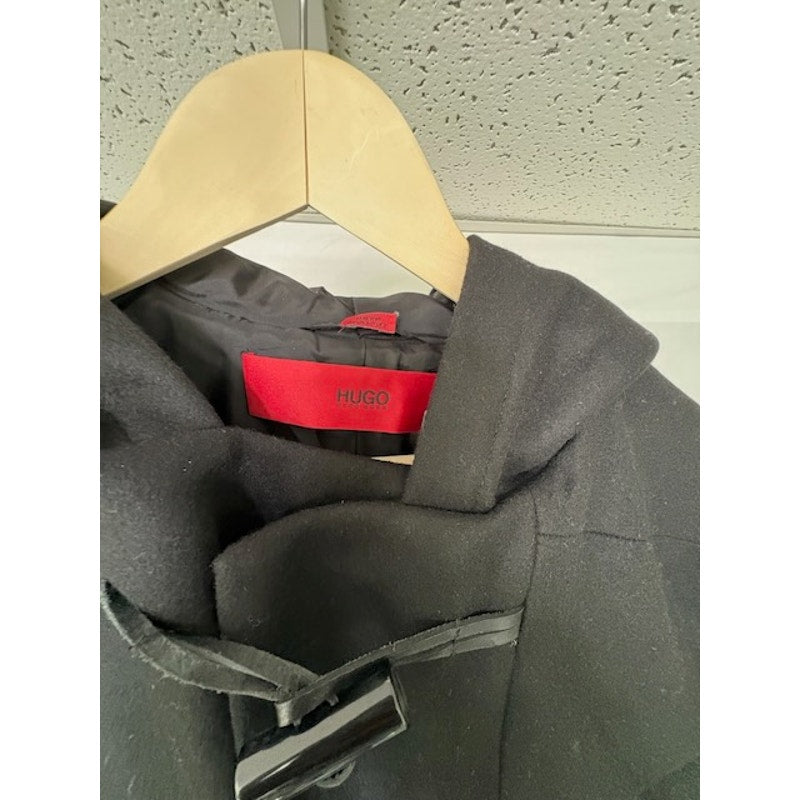 NEW Hugo Boss Wool Hooded Duffle Coat Jacket Toggle Zipper-Up Gray Mens Size 44R