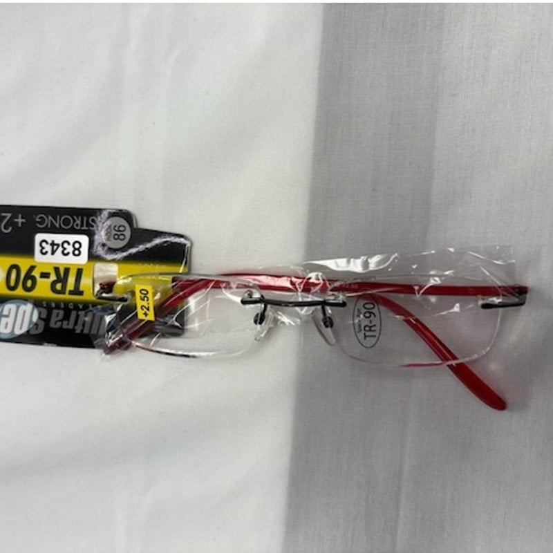 Ultra Spex Rimless TR-90 Reading Glasses +2.50 Strong Lightweight Red Frame