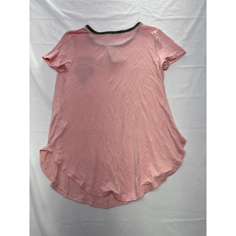 Self Esteem Owl Graphic Print Tunic Top Short Sleeve Round Hem Pink Women XS