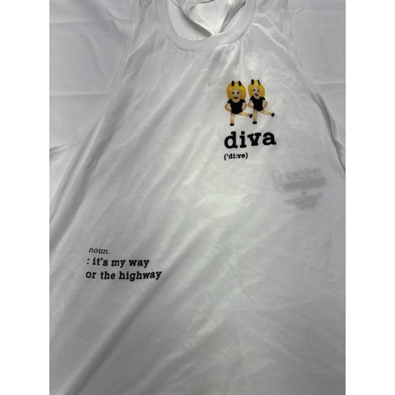 Freeze Diva Graphic Criss-Cross Back Tank Top Crewneck White Womens Size M
