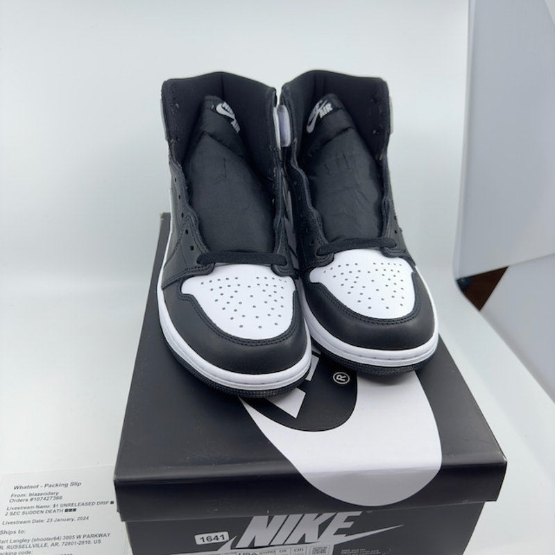 Nike Air Jordan 1 Retro High OG Basketball Shoes Swoosh Black White Mens 7.5
