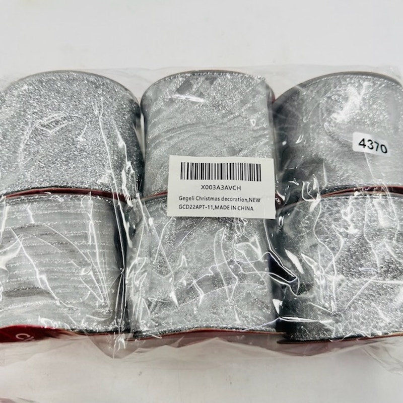 NEW Set Of 6 Silver Metallic Mesh Christmas Ribbon For Wreaths Christmas Tree