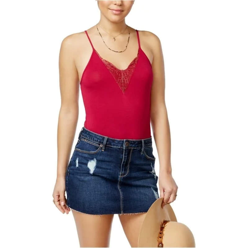 American Rag Cie Lace Trim V-Neck Bodysuit Persian Red Womens Juniors Sz XS