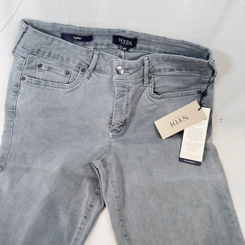 NYDJ Marilyn Straight Crop Capri Jeans Mid Rise Cuffed Hem Gray Womens Size 10P